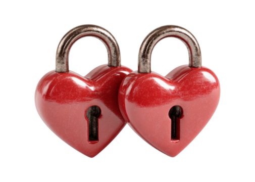 Heart-Shaped Lock and Key Pair Isolated on Transparent Background