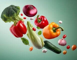 schwebende bunte gemuse in der luft