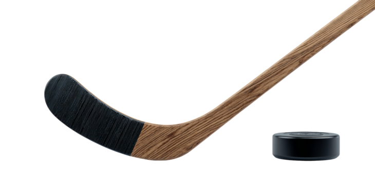 Isolated Hockey Stick and Puck on Transparent Background for Design