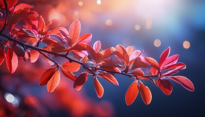 spring blossom branch close up with vibrant red leaves