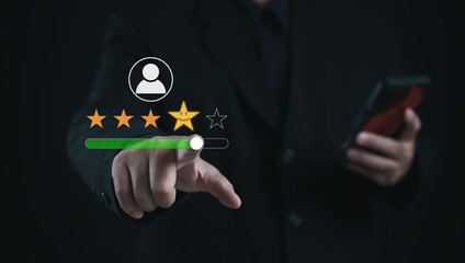Customer rating bar with star feedback on digital interface, symbolizing client satisfaction,...