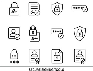 Secure Signing Tools Icon Set – Minimal UI Pack for Digital Authentication, User Verification & Legal Tech Workflows