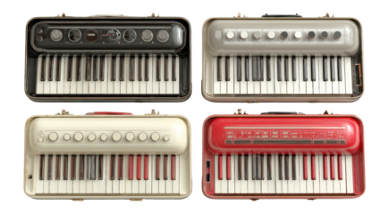 Vintage Electronic Keyboards Collection Isolated on Transparent Background