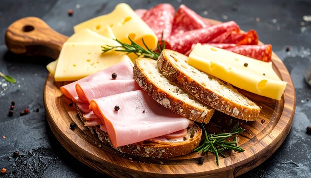 Bread Slices with Cheese and Cold Cuts
