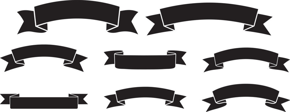 Collection of vintage ribbon banners silhouette
