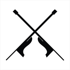Black and white graphic of two crossed oars on a white background