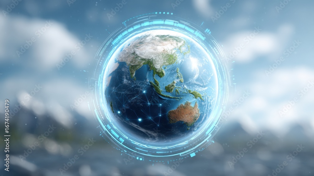 Poster futuristic globe view of the earth with digital connections representing global communication and te