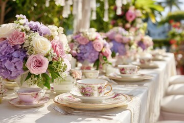bright summer bridal shower setup