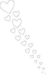 Obraz premium Flowing cascade of outline hearts in various sizes on a white background love romance