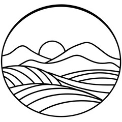 Minimal Desert Sunset Scene – Vector Outline