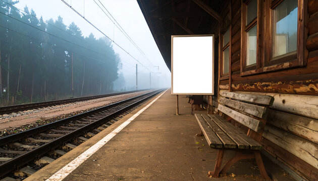 Empty Train Station Platform on a Foggy Morning