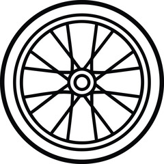 Fototapeta premium Simple Black and White Bicycle Wheel Icon: Clean Line Art Graphic Design Element