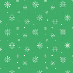 Seamless pattern with winter snowflakes.Christmas snowflake repeat pattern isolated on green background.Vector graphic texture wallpaper.