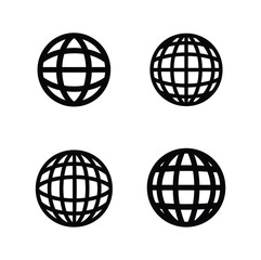 Four globe icons with grid lines representing world geography and global connectivity concept design