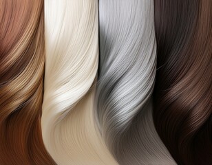 Naklejka premium natural hair colour palette from silver to brunette close up top view generative ai