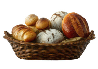 Assorted breads in a wicker basket