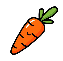 A single orange carrot with green leaves on a white background.