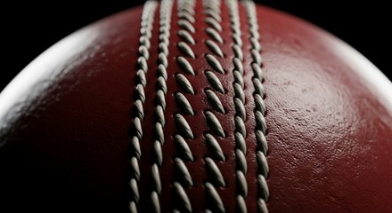 Detailed Close-Up of a Cricket Ball Showing Stitching and Texture