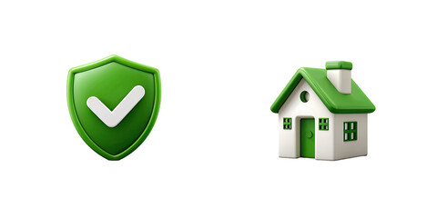 Green shield and house icons