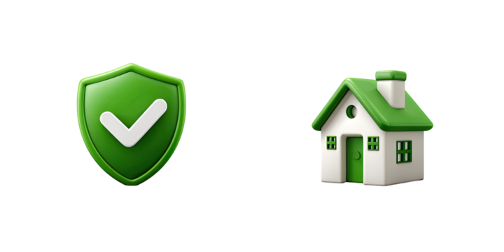 Green shield and house icons