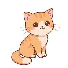 Obraz premium Cute Cartoon Orange Tabby Cat Sitting Smiling Adorable Illustration