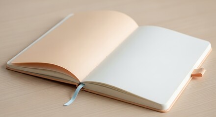 Open blank notebook with soft pages and a ribbon bookmark, perfect for writing, drawing, and planning