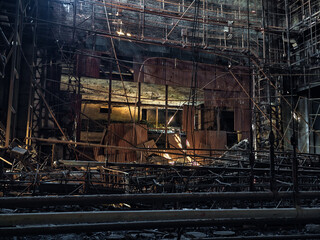 inside a building burned down and destroyed during the war in a city in Ukraine