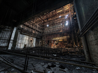 inside a building burned down and destroyed during the war in a city in Ukraine