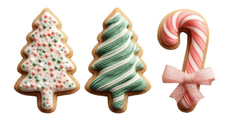 Festive Christmas Cookies with Icing on Transparent Background