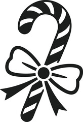 Striped Candy Cane with Festive Bow Silhouette Vector