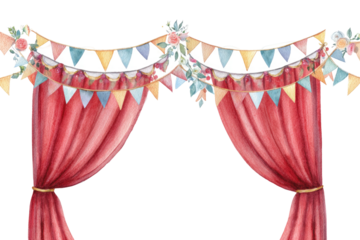 Watercolor stage curtains with festive decorations (1)