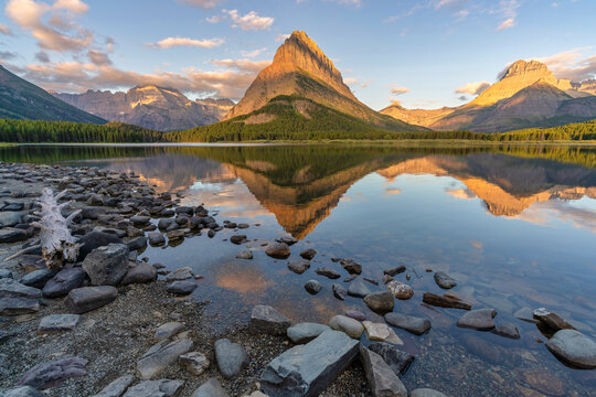 Sunrise at Swiftcurrent Lake at Glacier national Park