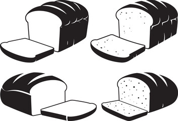 Four loaves of bread with sliced pieces silhouette