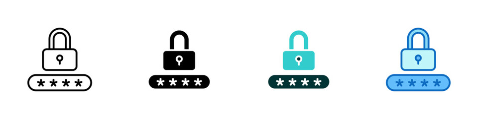 Password Lock Multiple Style Icon Sheet Design Vector - padlock above a password field, representing account security, encrypted login, and password protection