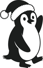 Happy Penguin Silhouette in Christmas Hat – Festive Holiday Vector Illustration