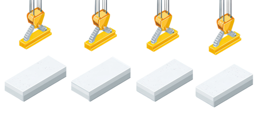 Industrial crane lifting large rectangular blocks