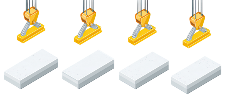 Industrial crane lifting large rectangular blocks