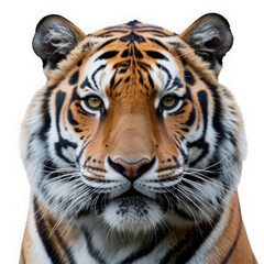 Obraz premium Striking close-up portrait of a majestic bengal tiger head with a vibrant checkered backdrop