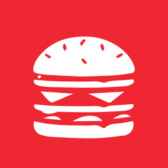 big burger icon, white illustration on red background