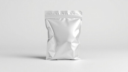 PNG ULTRA HD 8K Single Silver Zip Lock Bag - Clean Metallic Pouch Mockup with Tear-Off Strip, No Branding, Neutral Background, Fully in Focus