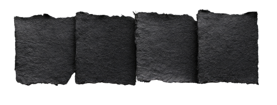 Darkened, textured, fragmented paper sheets