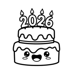 Kawaii Two-Tiered Cake with 2026 Candles Outline