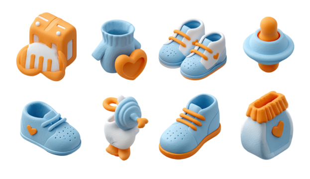 Cute baby items in light blue and orange
