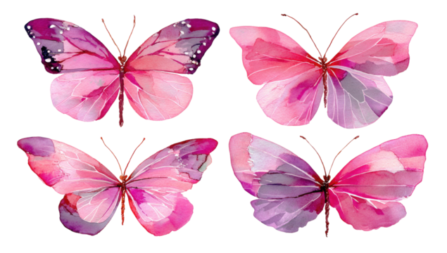 Four delicate pink and purple butterflies, watercolor style - Powered by Adobe