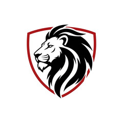 Majestic African lion head emblem on a red shield