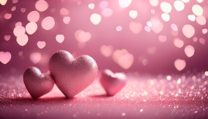 pink hearts on a pink background with bokeh