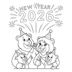 Family of Bears Celebrating New Year 2026