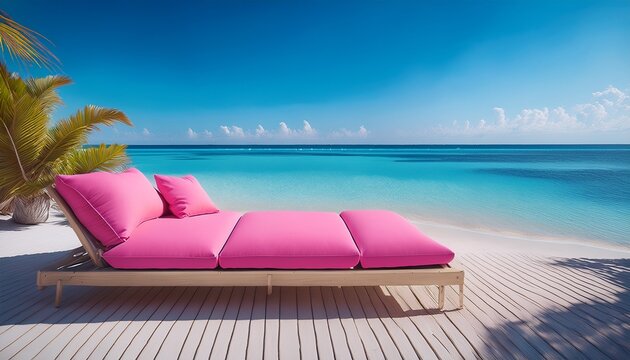 vibrant pink tropical lounge by the beach