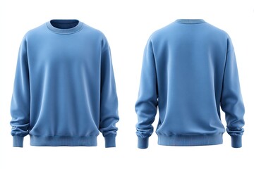 Front and back view of a light-blue crewneck sweatshirt