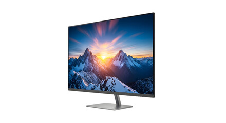 Fototapeta premium Modern Computer Monitor Displaying Mountain Scene